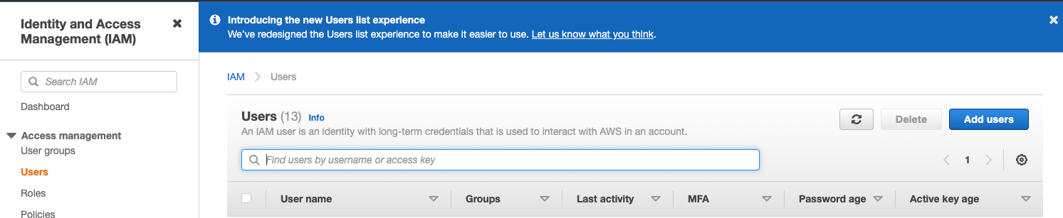 AWS IAM Management Console - Ajout d'un nouvel utilisateur