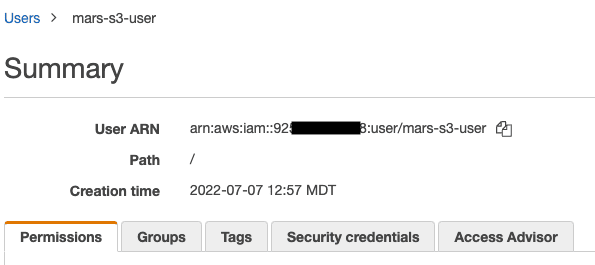 Copie de l’ARN de l’utilisateur IAM