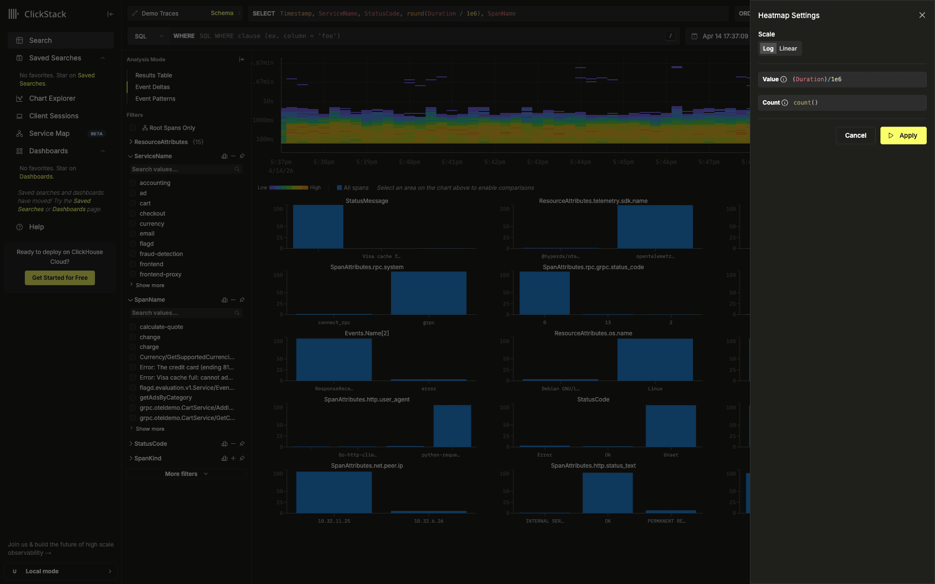 Painel lateral Display Settings com os campos Scale, Value e Count