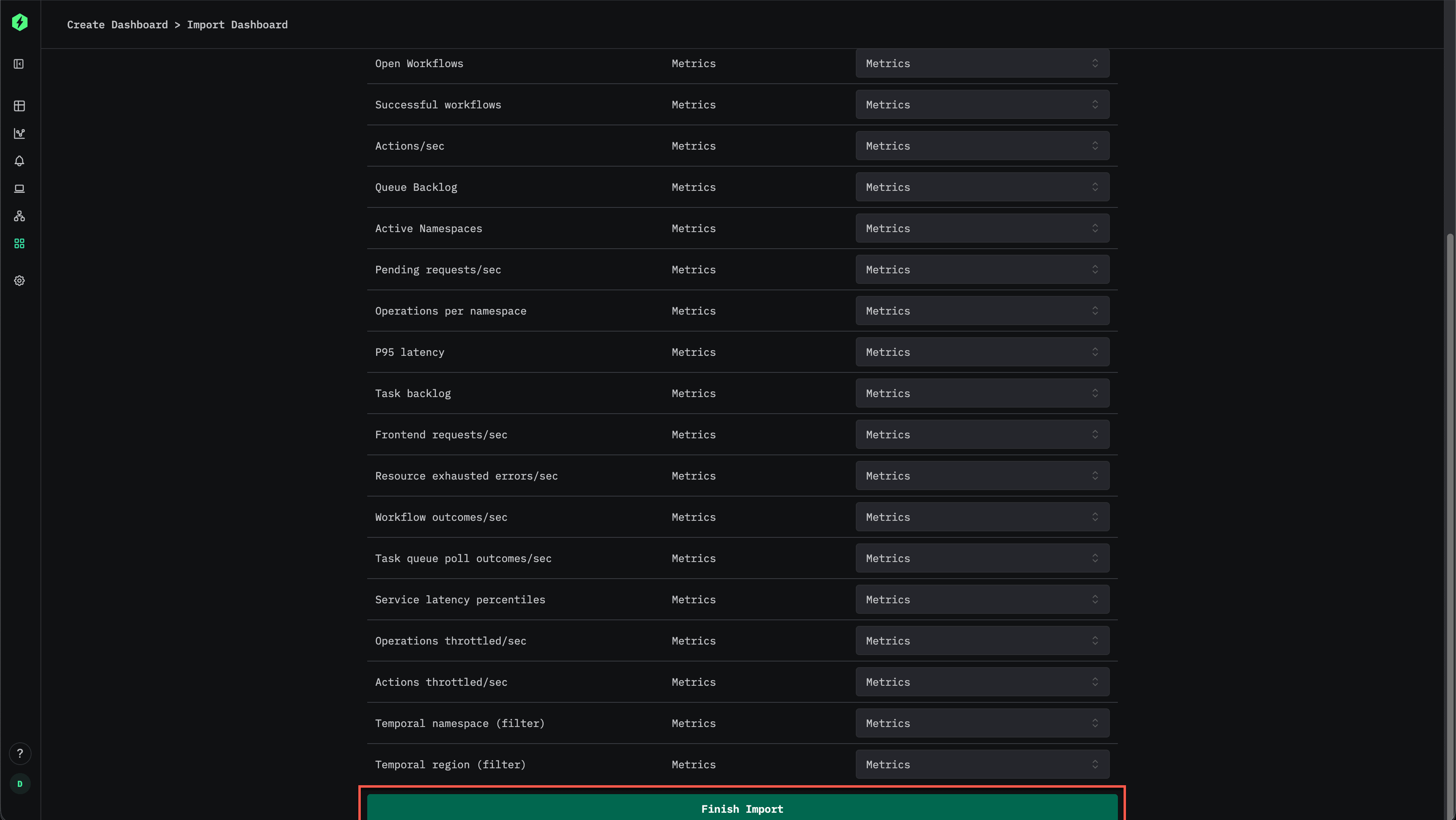Finish import dialog
