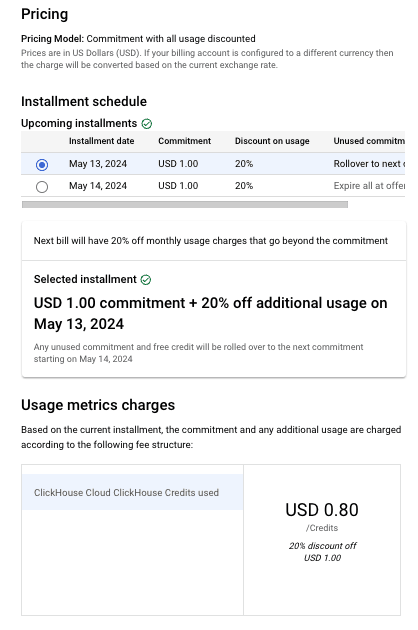 GCP Marketplace 定价摘要
