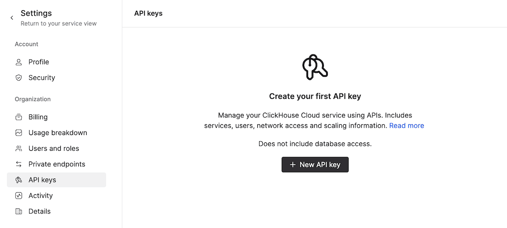 Página API Keys