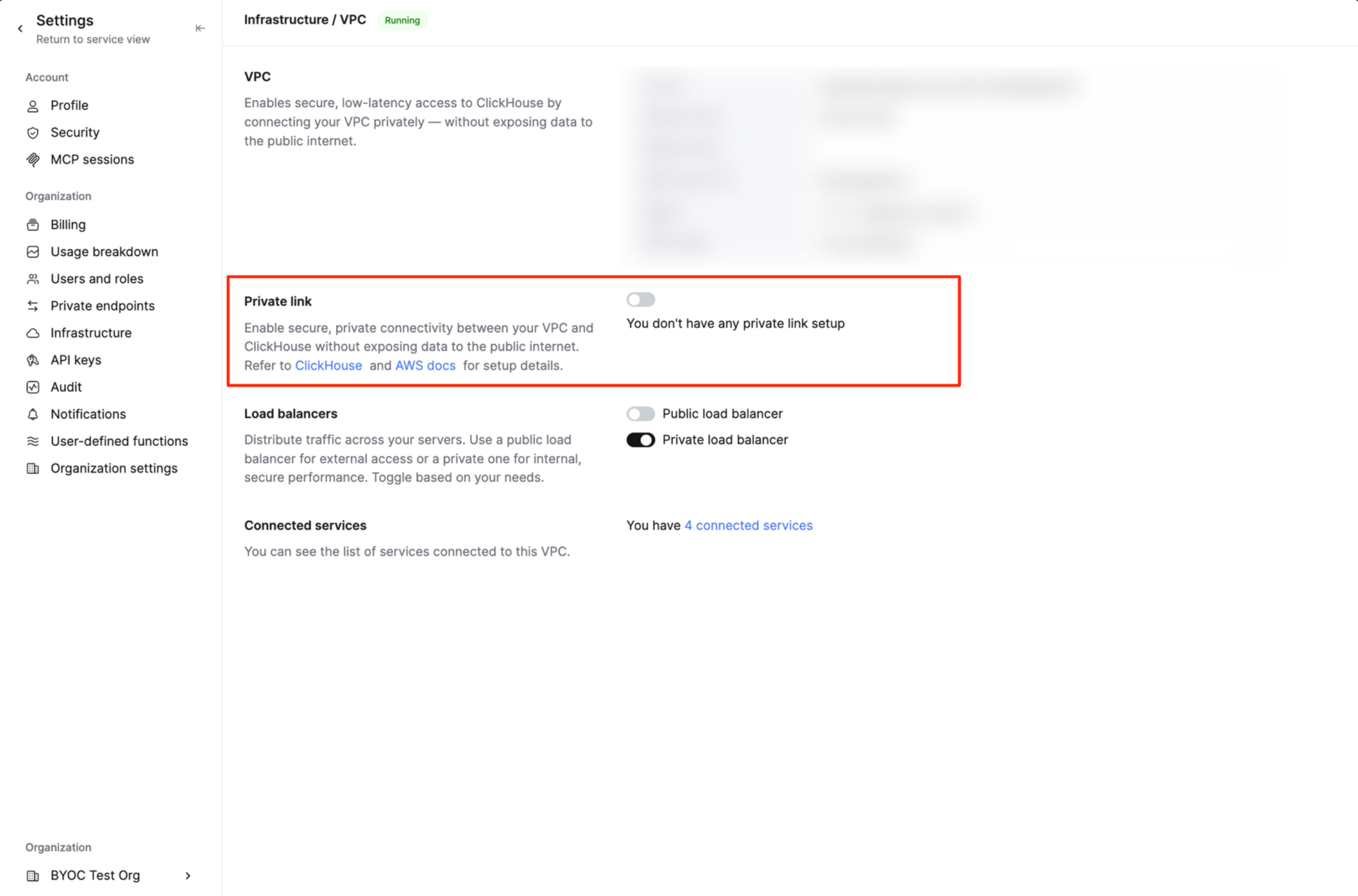 Habilitar PrivateLink de BYOC