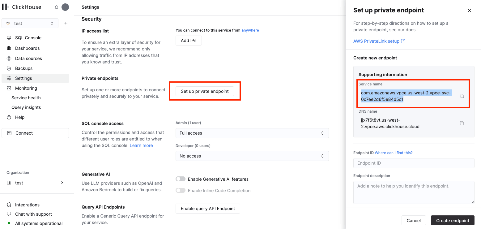 Endpoints privados