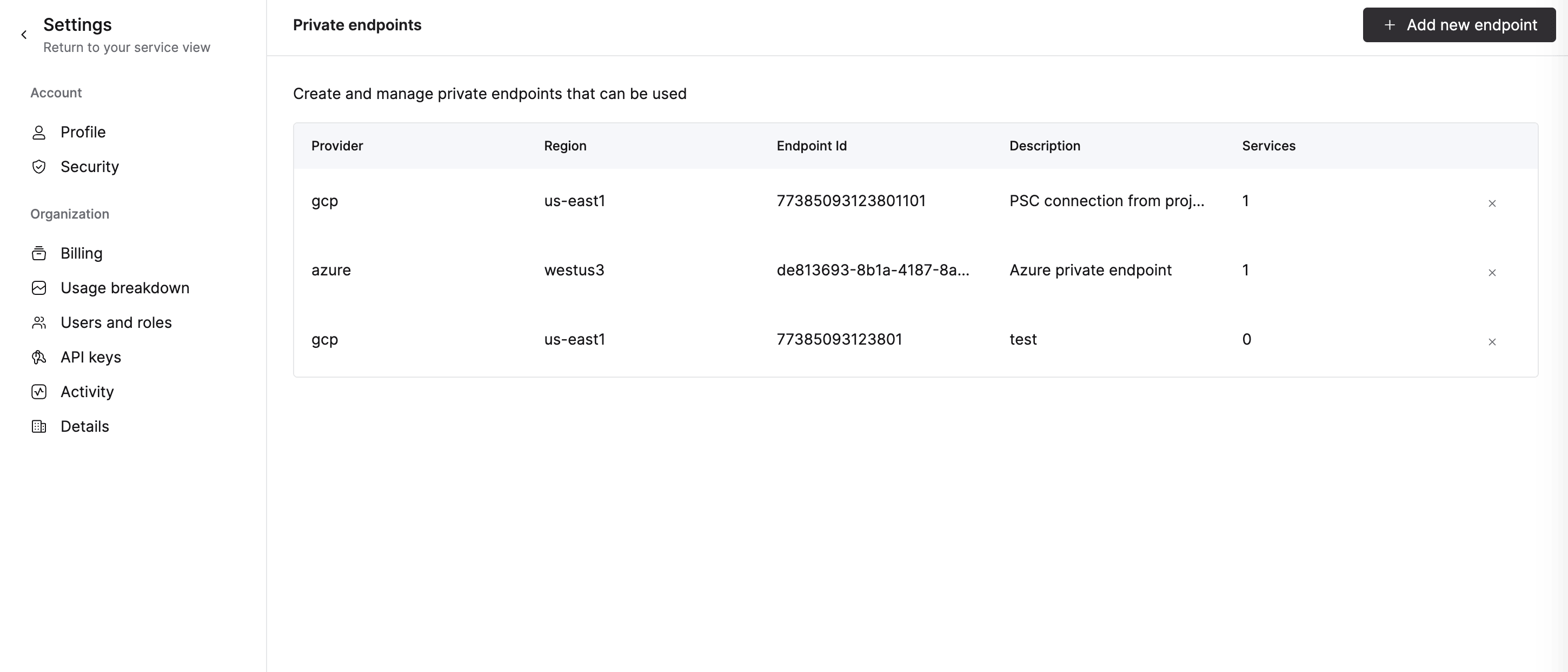 Eliminar Private Endpoint de ClickHouse Cloud