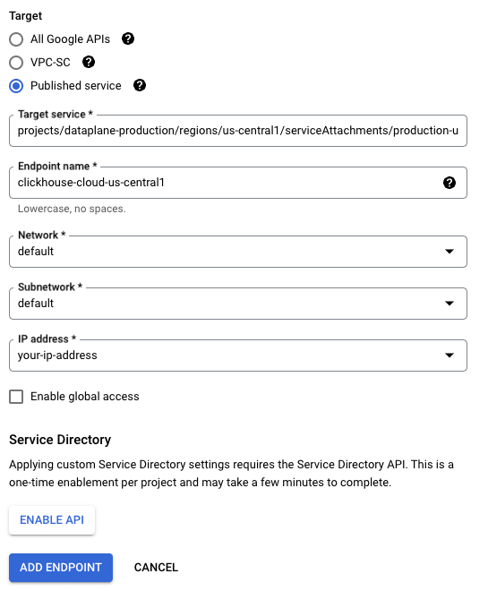 Habilitar Global Access para Private Service Connect