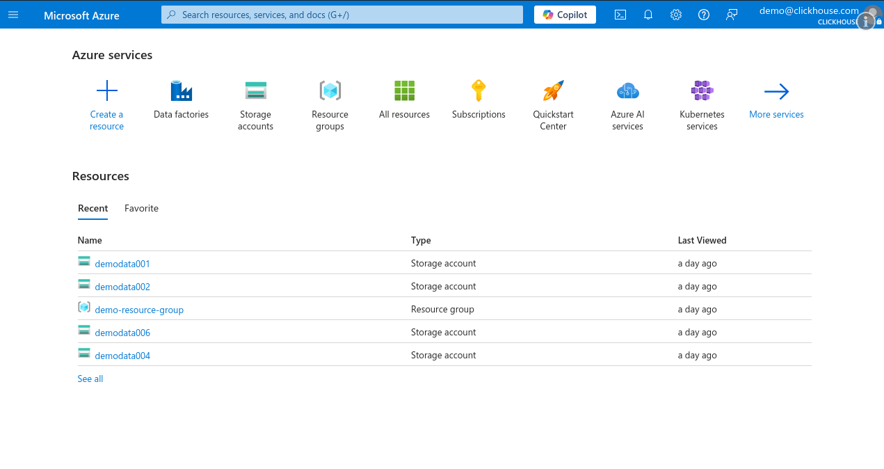 Página inicial do Azure Portal