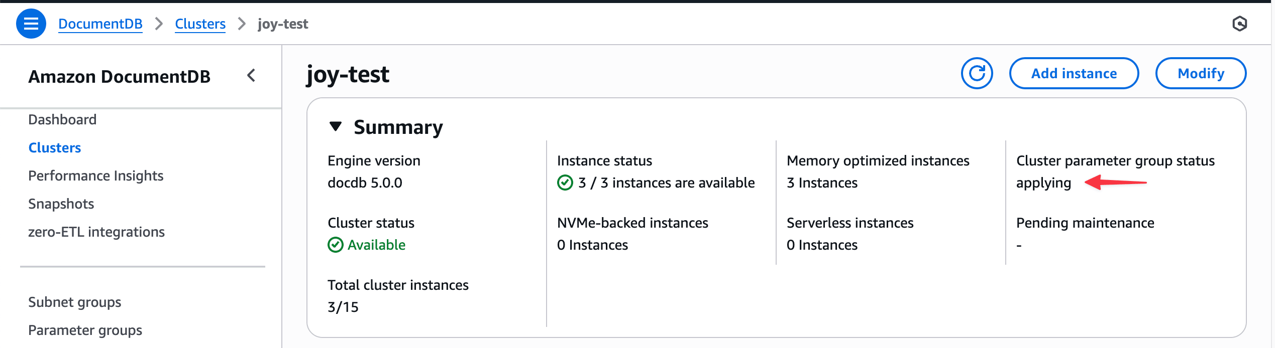 Parameter group status
