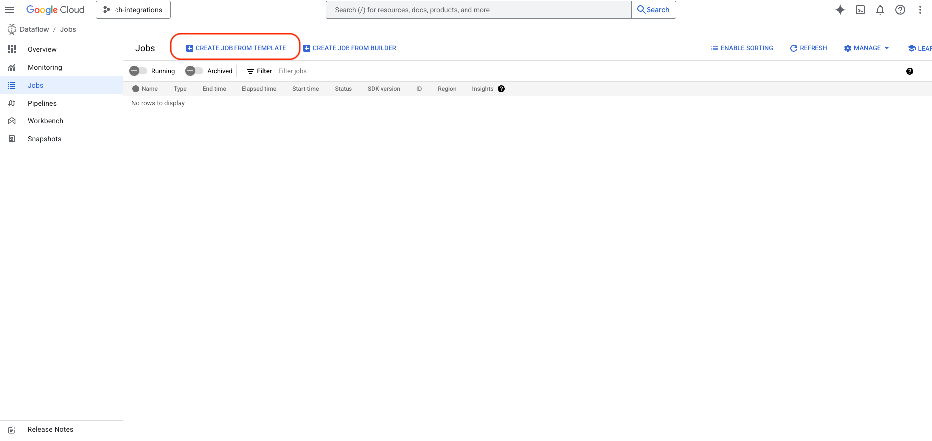 DataFlow console