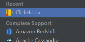 DataGrip 从数据源列表中选择 ClickHouse