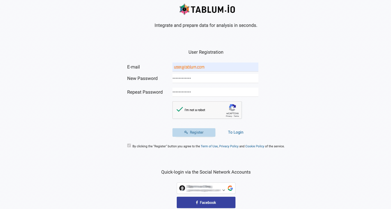 TABLUM.IO login page