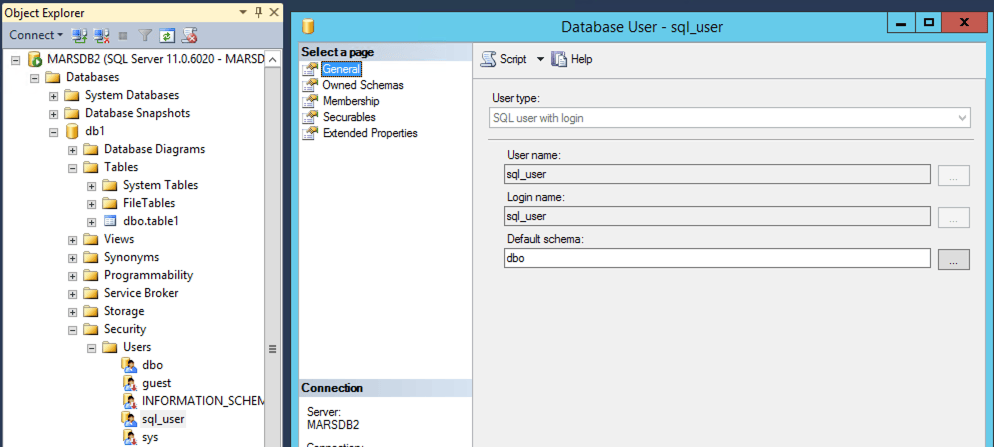 具有登录名的 MSSQL 数据库用户