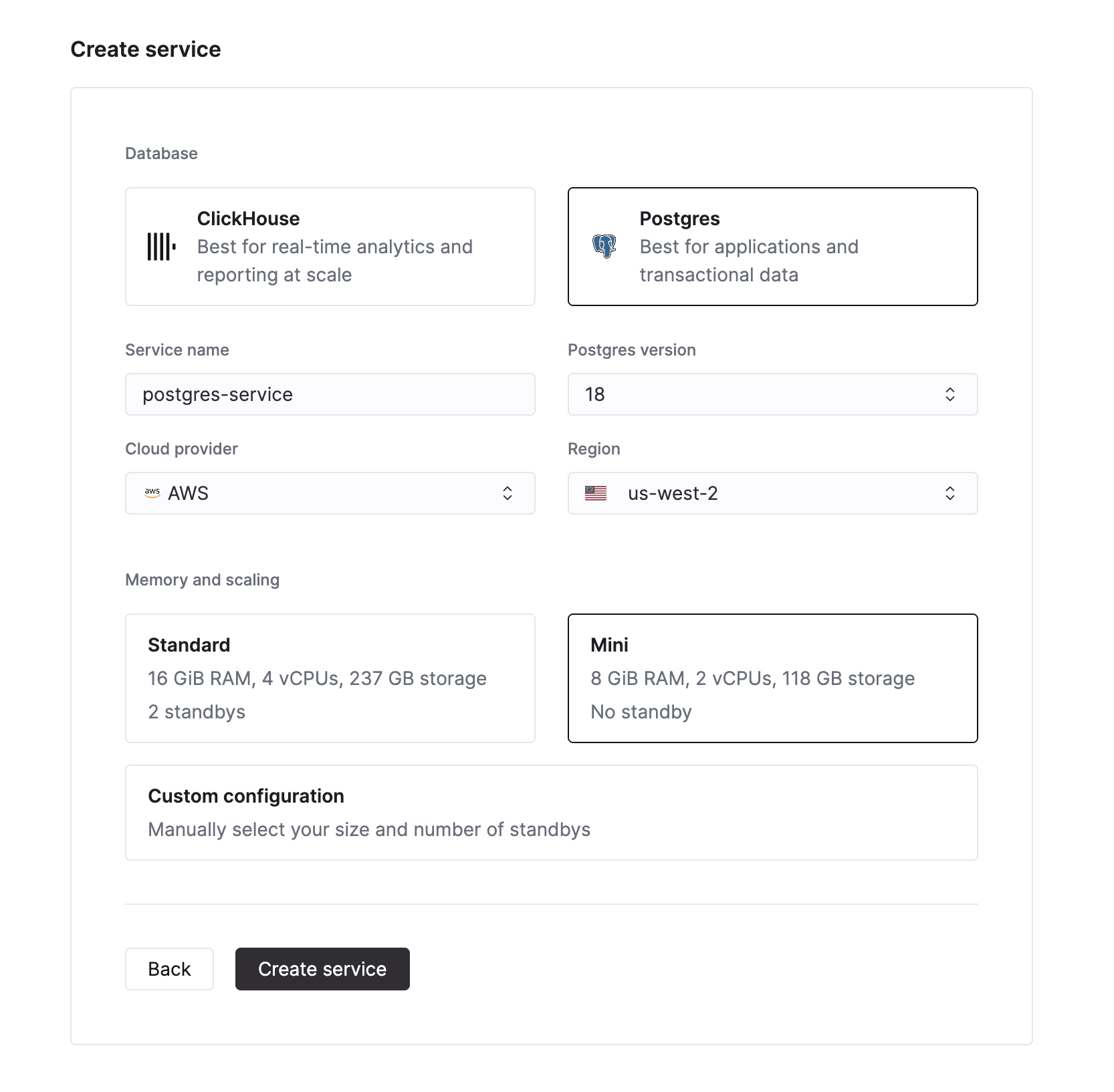 Создайте сервис ClickHouse Managed Postgres