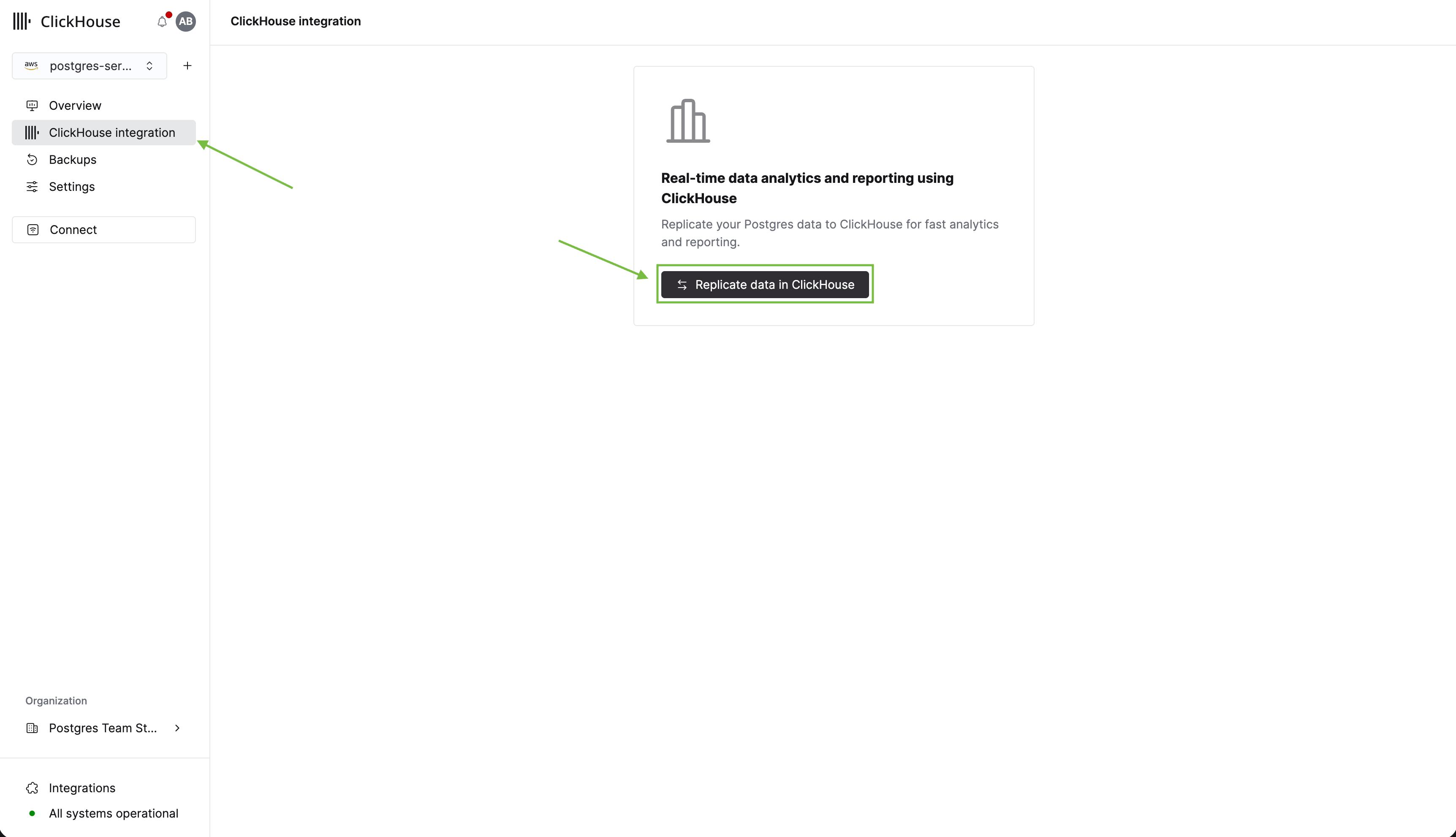 Интеграция ClickHouse Managed Postgres пуста