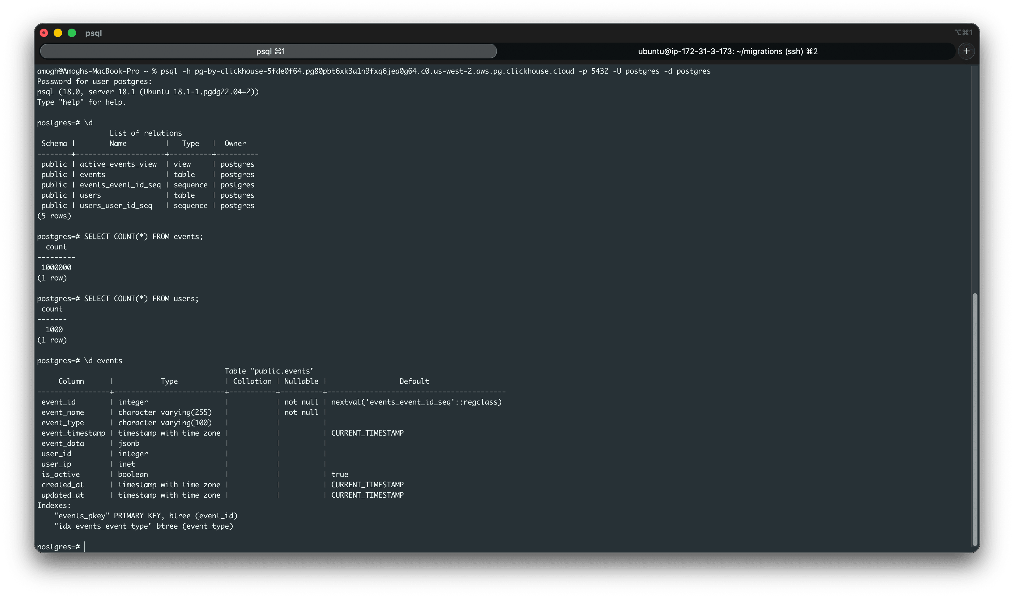 移行先の ClickHouse Managed Postgres データベースのセットアップ