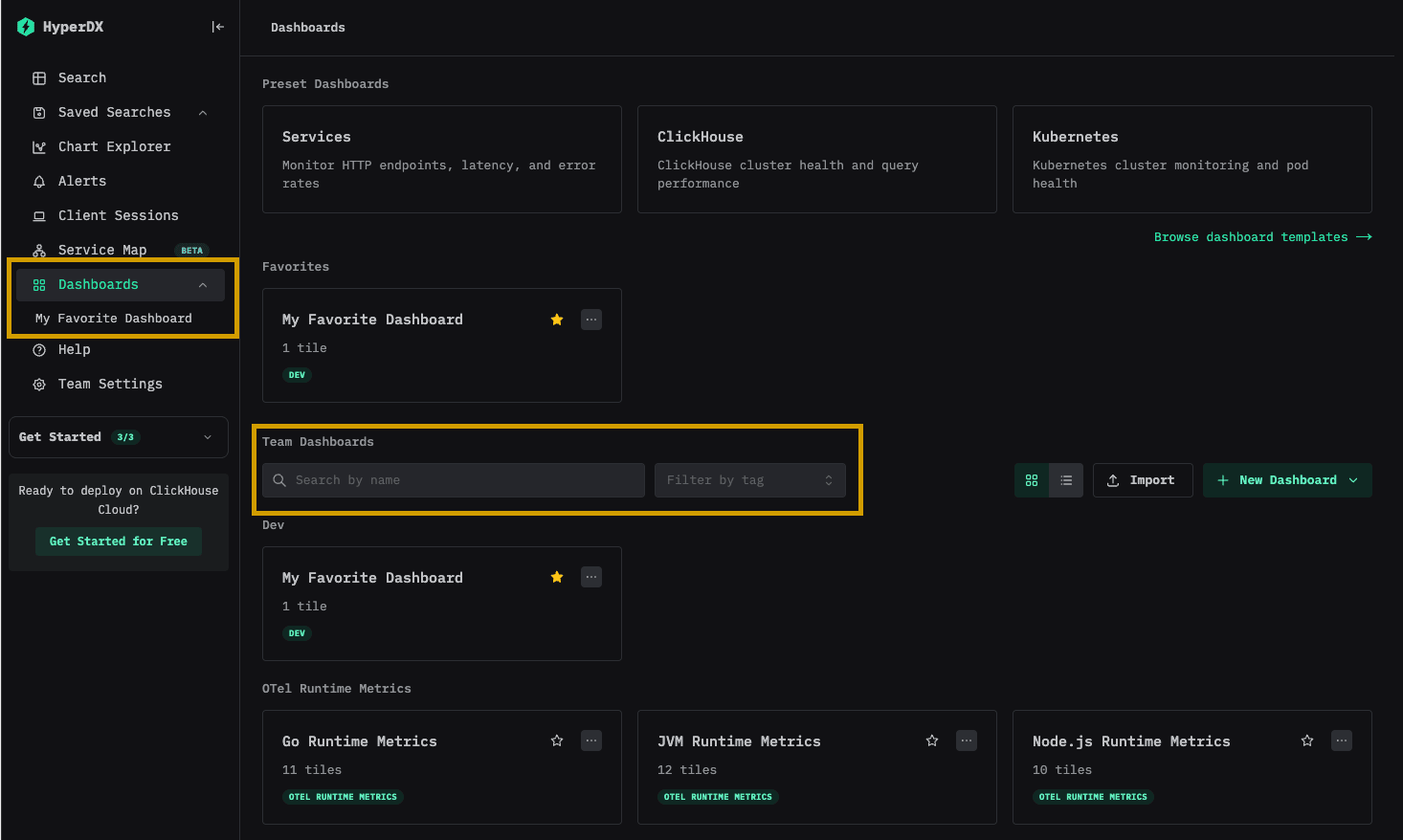 Busca de dashboards