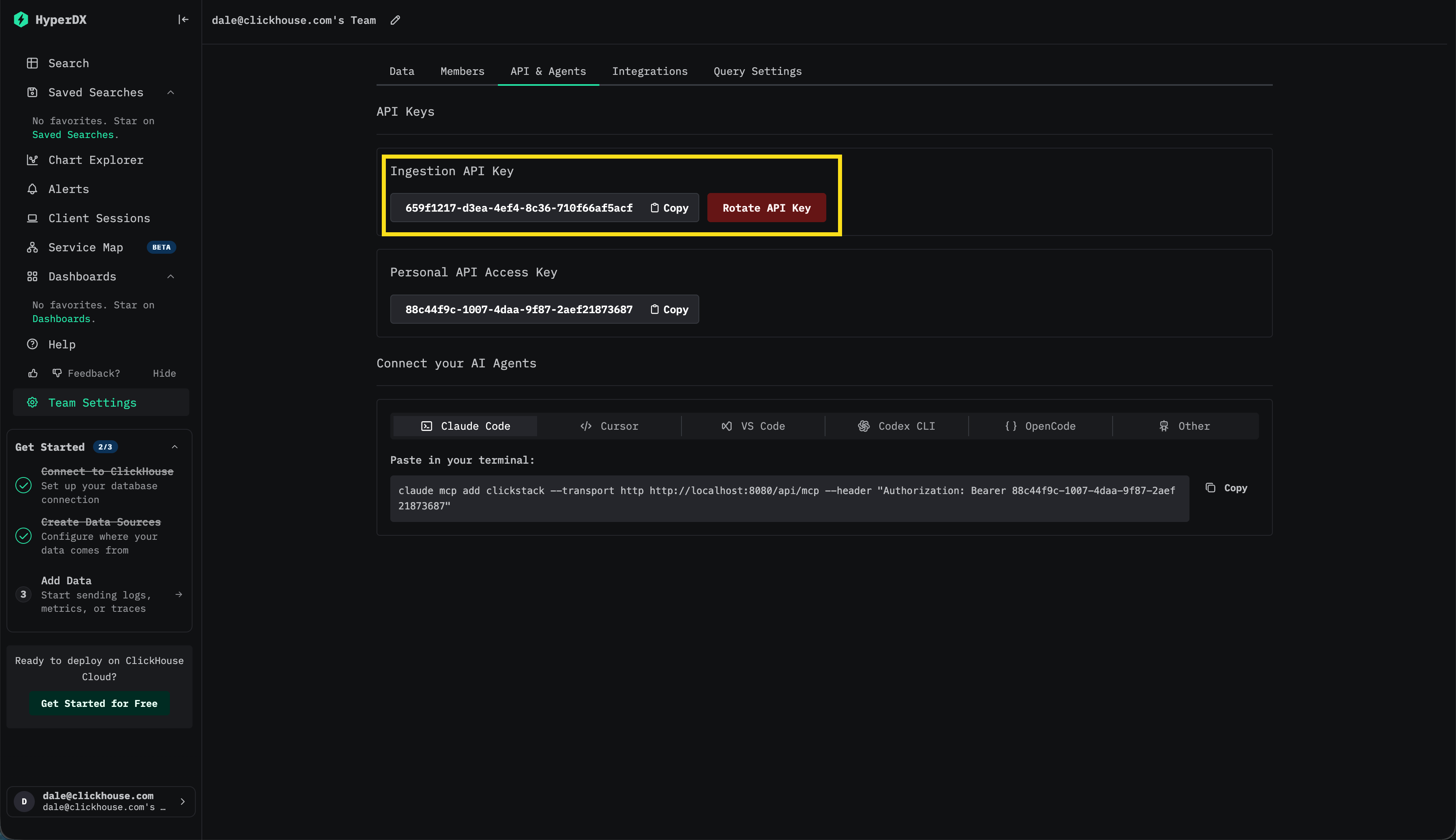 مفتاح إدخال ClickStack